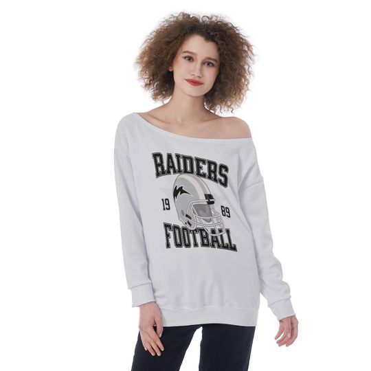 Raiders  Football Womens Off The Shoulder Sweatshirt, Football Fan Pullover, Sports Team