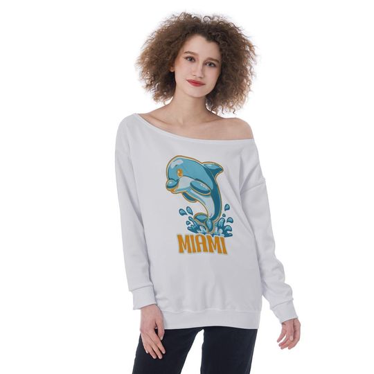Dolphins  Football Womens Off The Shoulder Sweatshirt, Football Fan Pullover, Sports Team