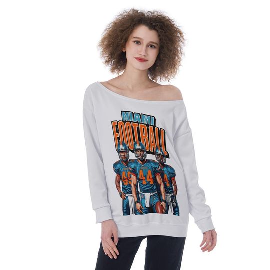 Dolphins  Football Womens Off The Shoulder Sweatshirt, Football Fan Pullover, Sports Team