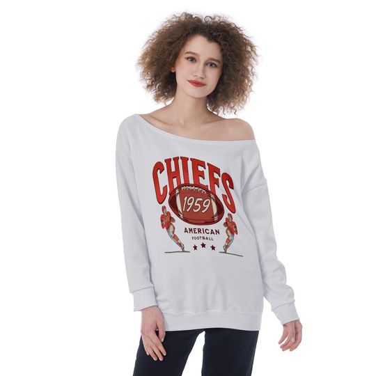 Chiefs Womens Off The Shoulder Sweatshirt, Football Fan Pullover, Sports Team