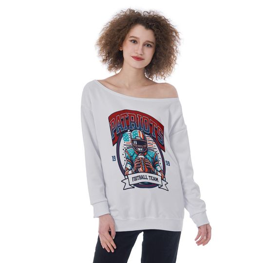 Patriots  Football Womens Off The Shoulder Sweatshirt, Football Fan Pullover, Sports Team