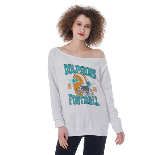 Dolphins Football Womens Off The Shoulder Sweatshirt, Football Fan Pullover, Sports Team
