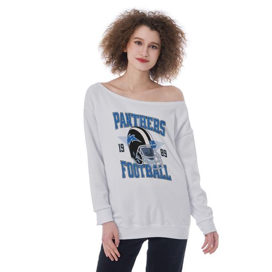 Panthers  Football Womens Off The Shoulder Sweatshirt, Football Fan Pullover, Sports Team