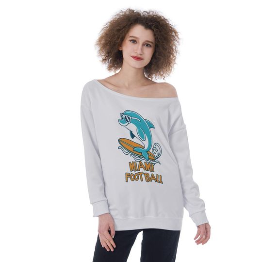 Dolphins  Football Womens Off The Shoulder Sweatshirt, Football Fan Pullover, Sports Team