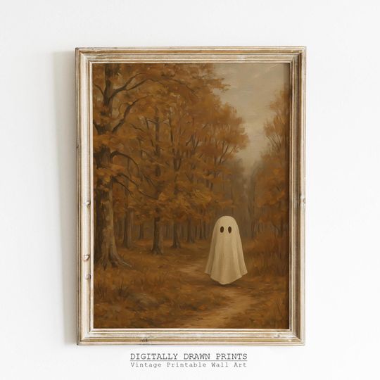 Discover Ghost in Autumn Forest Wall Art - Halloween Poster