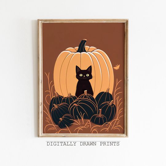 Discover Halloween Cat Wall Art, Fall Printable Poster
