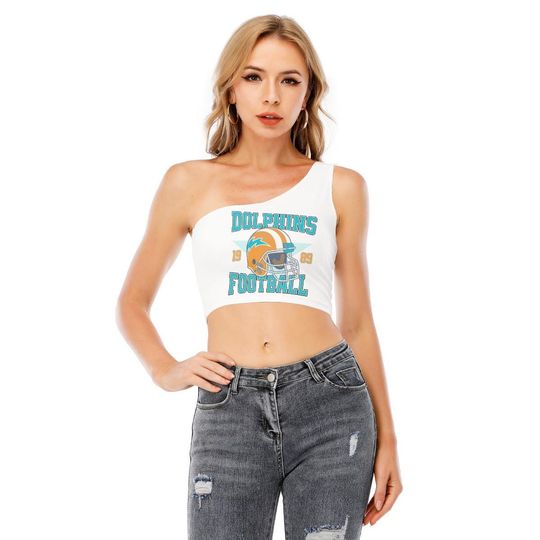 Dolphins One Shoulder Cropped Top, Dolphins Strapless Shirt, Cute Game Day Outfit