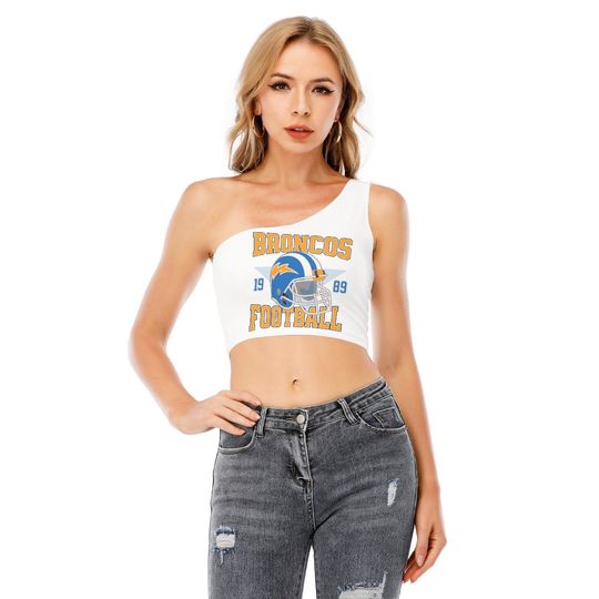 Broncos One Shoulder Cropped Top, Broncos Strapless Shirt, Cute Game Day Outfit
