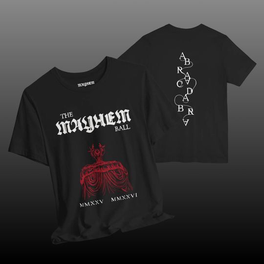 Mayhem Ball Red Dress TShirt, Front & Back Design, Mayhem Ball Abra-Ca-Dabra, Mayhem Tour Shirt, Unisex Bella Canvas, Little Monster Gift