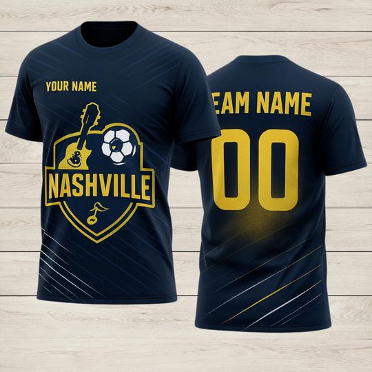 Discover Custom Name Nashville Soccer Fan T-Shirt 3D Football Graphic Team Sports Tee Gift