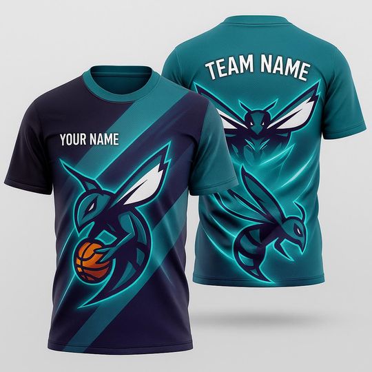 Custom Charlotte Hornets Basketball Fan 3D T Shirt Front Back Graphic Tee Sports Gift