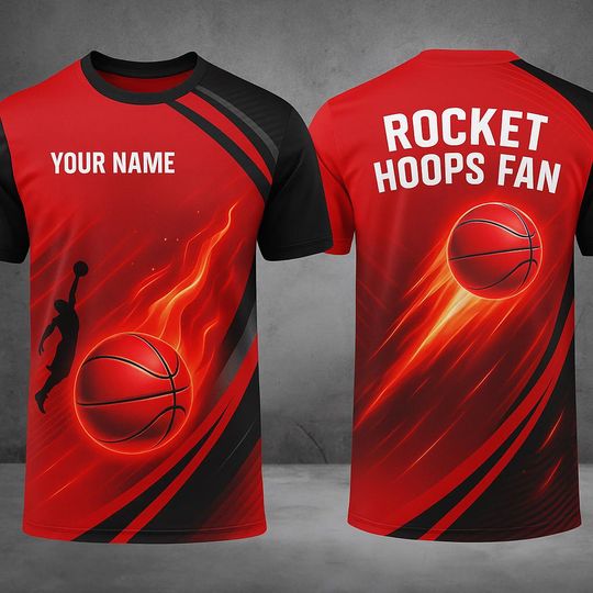 Custom Houston Rockets Basketball Fan 3D T Shirt Front Back Graphic Tee Sports Gift