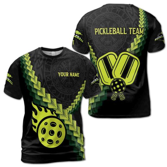 Personalized Name Team Viking Pattern Pickleball Lover 3D T-Shirt