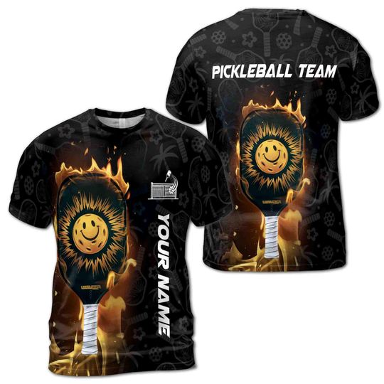 Discover Customized Name Team Funny Pickleball Paddle Pattern 3D T-Shirt