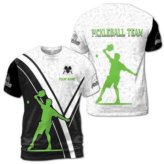 Customized Name Team Funny Pickleball Silhouette Pattern Men's T-Shirt