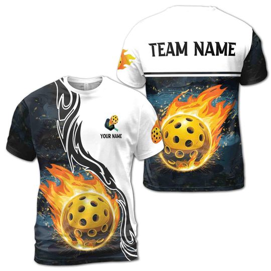 Discover Customized Name Team Pickleball On Fire Men's T-shirt