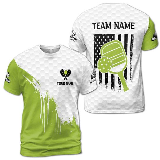 Discover Personalized Name Team America Flag Pickleball Lover Men's T-shirt