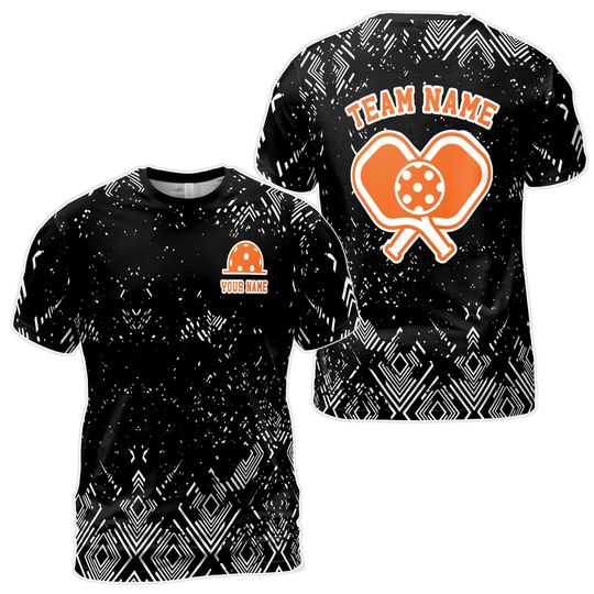 Custom Name Pickleball Team White Dimond Pattern Black Men's T-shirt