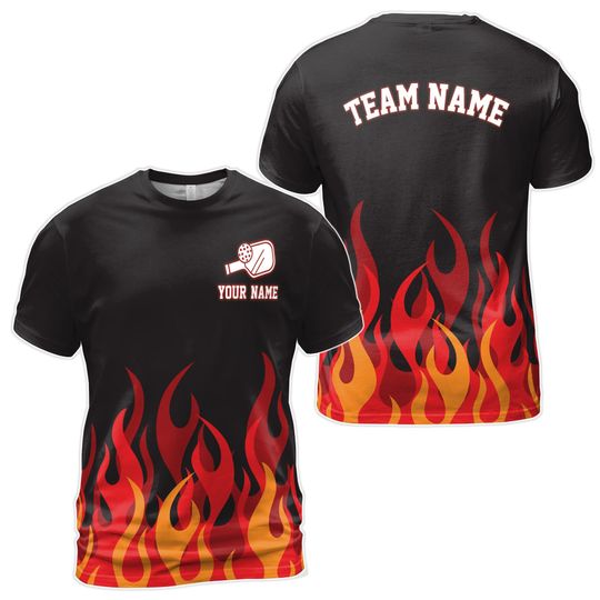 Discover Personalized Name Team Name Pickleball Passion On Fire Men's T-Shirt