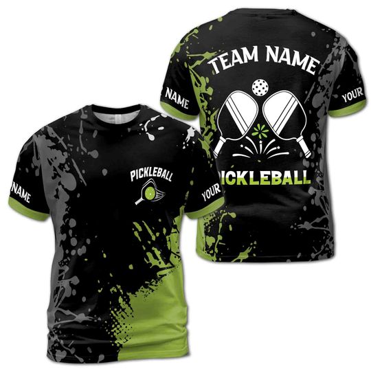 Discover Personalized Name Team Lime Black Spatter Pickleball Men's T-shirt