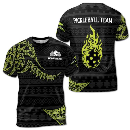 Discover Custom Name Pickleball Team T Tattoo Fire Ball Men's T-shirt