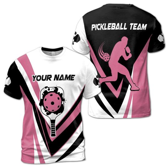 Discover Customized Pickleball Team Name Black White Pink Men's T-shirt