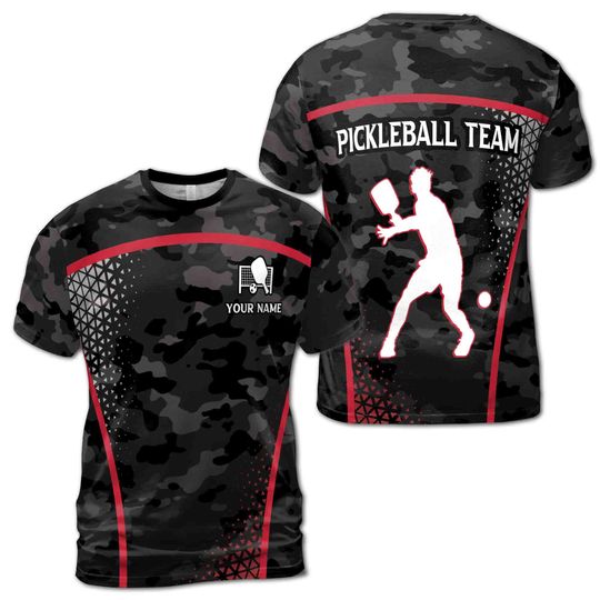 Discover Customized Name Team Grunge Camo Pattern Pickleball Lover Men's T-Shirt
