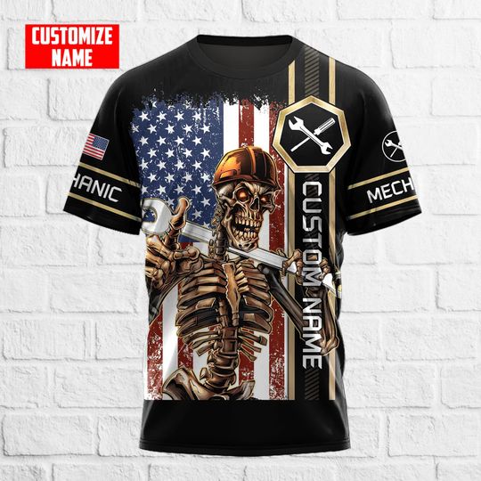 Personalized All Over Print Mechanic Shirt  / Mechanic Shirt / Mechanic Gift / Mechanic 3D Shirt / Skull Mechanic Shirt