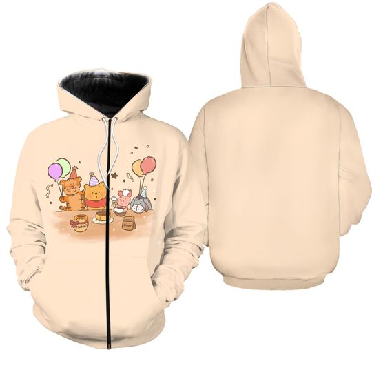 Disney Winnie The Pooh And Friends Hoodie, 3D Zip Hoodie