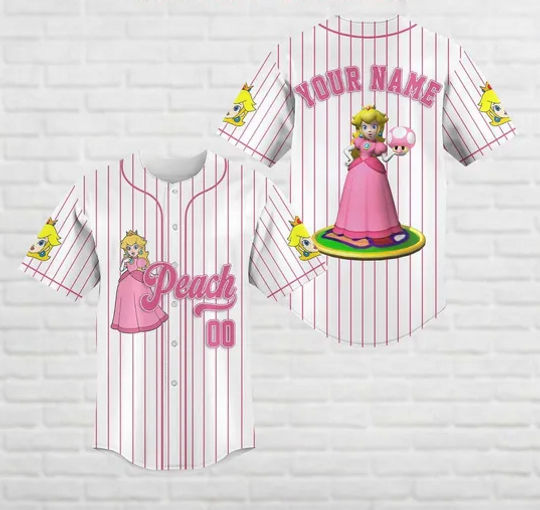 Customized Super Mario Bros Baseball Jersey Summer Princess Peach Baseball Shirt 3D