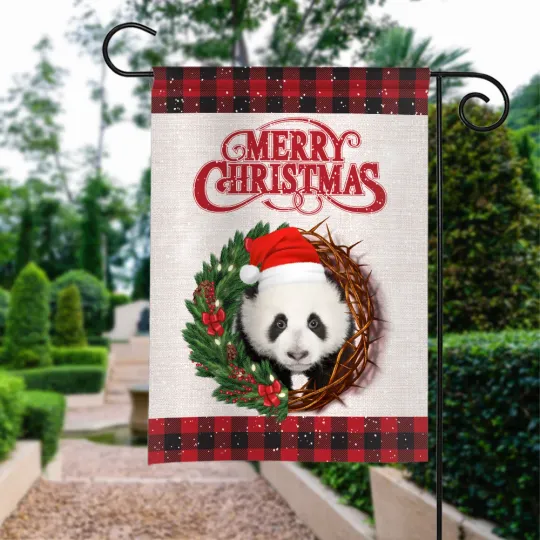 Discover Panda Merry Christmas Flag, Panda Christmas Wreath Flag, Panda Xmas Flag Gift