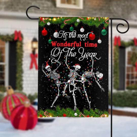 Discover Skeleton Christmas Flag, It's The Most Wonderful Time Of The Year Christmas Flag