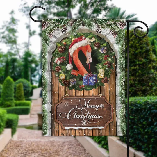 Discover Flamingo Merry Christmas Flag, Love Flamingo Christmas Wreath Flamingo Xmas Flag