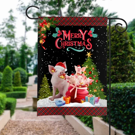 Discover Pig Merry Christmas Flag, Pig Christmas Lights Flag, Vintage Pig Xmas Flag Gift