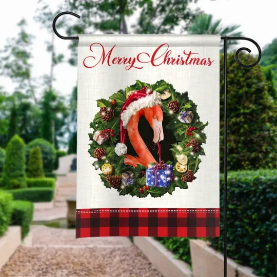 Discover Flamingo Merry Christmas Flag, Flamingo Christmas Wreath Flag Xmas Gift