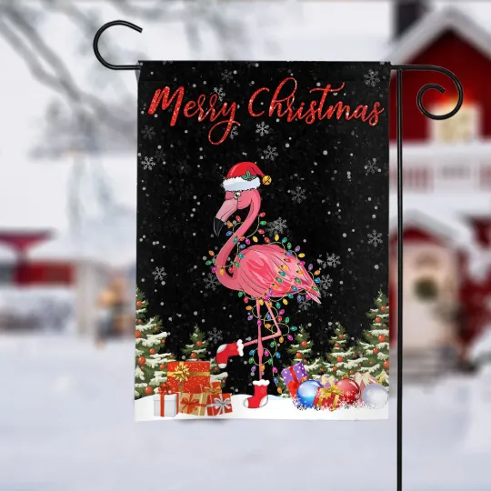 Flamingo Merry Christmas Flag Flamingo Christmas Lights Flag Flamingo Xmas Flag