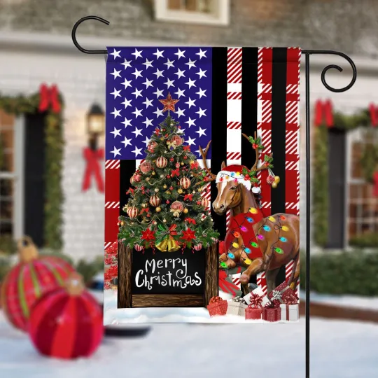 Discover Horse Merry Christmas Flag, Horse Christmas Tree Flag, Horse Xmas Lights Flag