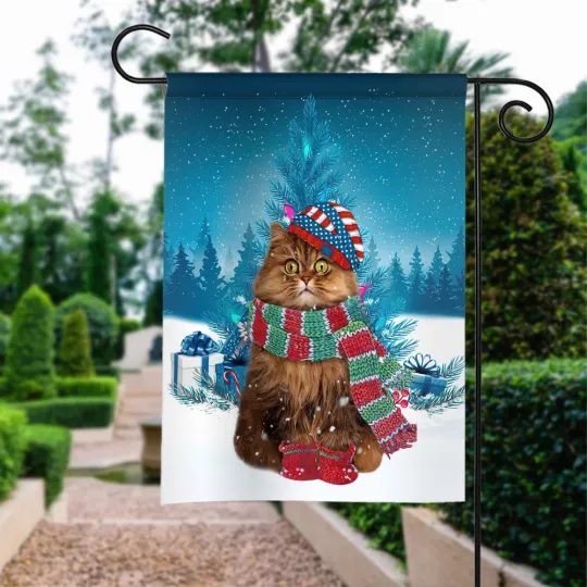 Persian Cat Merry Christmas Flag, Persian Cat Christmas Tree Flag, Cat Xmas Flag