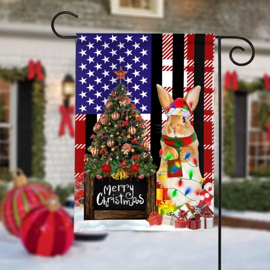 Discover Rabbit Merry Christmas Flag, Rabbit Christmas Tree Flag, Bunny Xmas Lights Flag