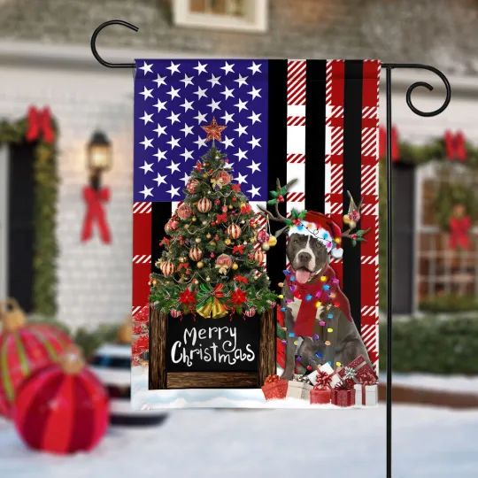 Discover Pitbull Dog Merry Christmas Flag, Pitbull Dog Christmas Tree Xmas Lights Flag