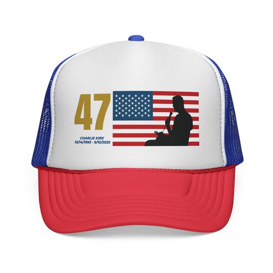 Patriotic Trucker Cap with 47 and American Flag, USA Pride Hat, Charlie Kirk Hat