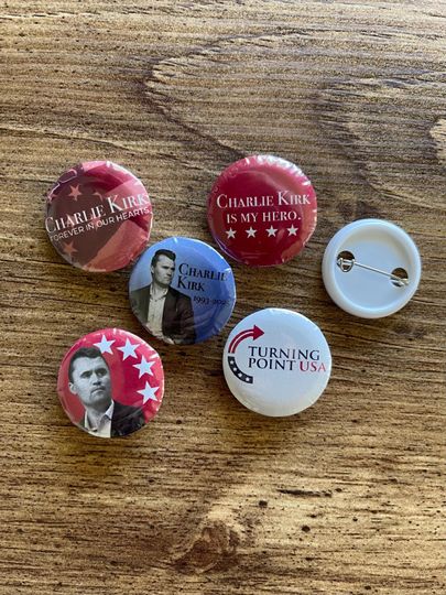 Discover Charlie Kirk memorial buttons, set of 5, rest in peace, American Hero Charlie Kirk
