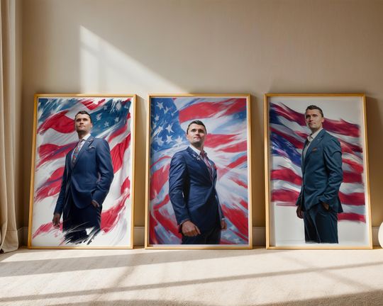 Discover Charlie Kirk Memorial Wall Art, American Patriot Tribute, In Memory of Charlie, USA Flag Poster Set of 3, USA Home Decor, Digital Download