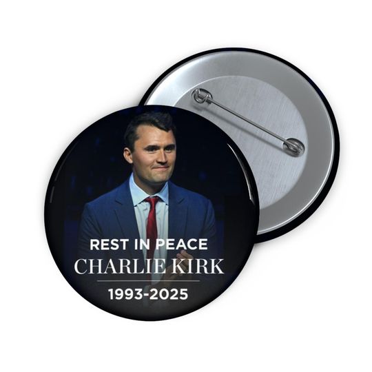 Charlie Kirk Memorial Pin Button, RIP Tribute Badge, Patriotic Republican Pin, Conservative Political Accessory Gift for Supporters