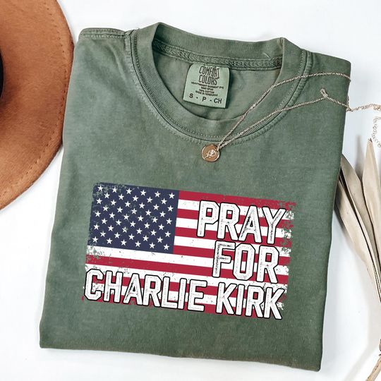 Discover Pray for Charlie Kirk Tshirt, American Flag Christian Tribute Tee, Patriotic Faith Support Shirt, Conservative Tee