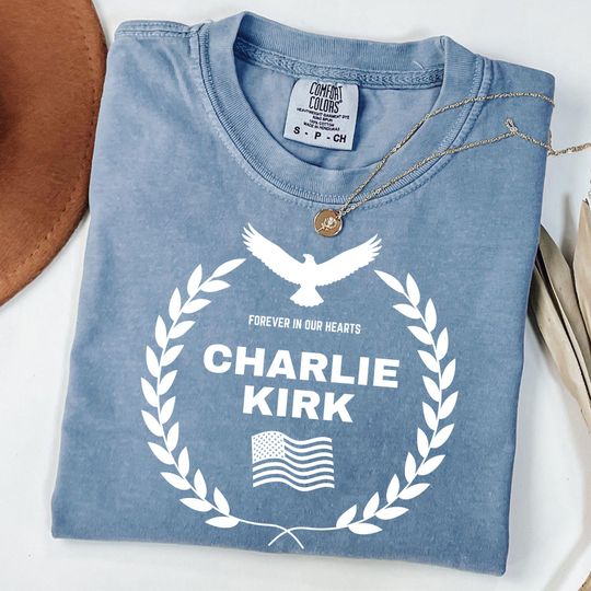 Charlie Kirk Memorial Tee, Patriotic Eagle Wreath Shirt, Forever in Our Hearts, Justice For Charlie Kirk