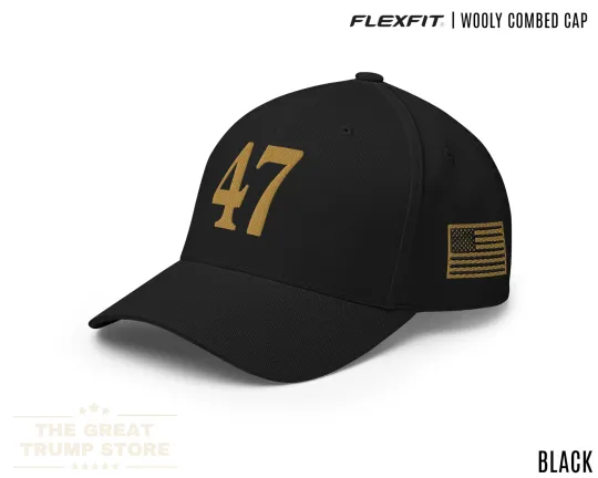 47 Hat Charlie Kirk Trump Embroidered Cap USA Flag Gold Mesh Flex Fit Republican Hat