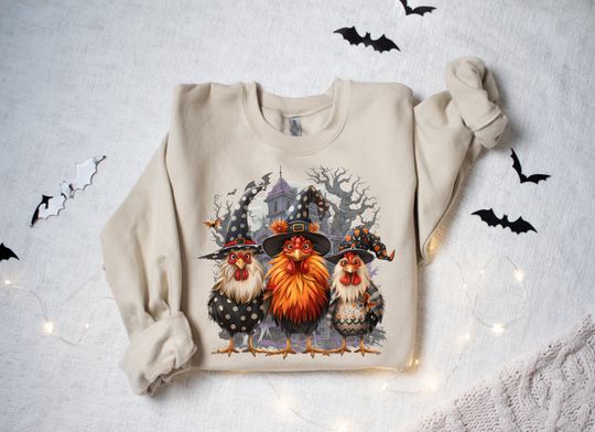 Discover Halloween Chickens Sweatshirt, Halloween Spooky Chickens Shirt, Western Halloween Shirt, Chicken Lover Gift, Haunted House Chickens Shirt