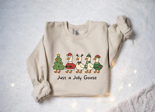 Discover Funny Goose Shirt, Just A Jolly Goose Shirt, Christmas Goose Shirt, Duck Christmas Shirt, Funny Christmas Sweatshirt, Cute Holiday Shirt