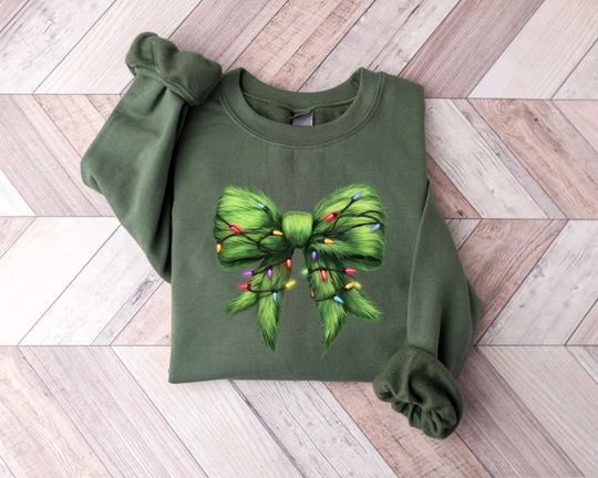 Discover Christmas Coquette Green Bow Shirt, Xmas Coquette Shirt, Christmas Party Shirt, Christmas Coquette Shirt, Christmas Coquette Bow Shirt